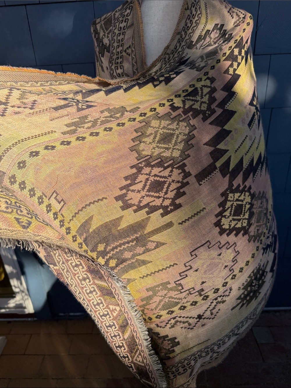 Pastel Aztec Woven Wrap in Pink, Yellow & Brown scarf shawl